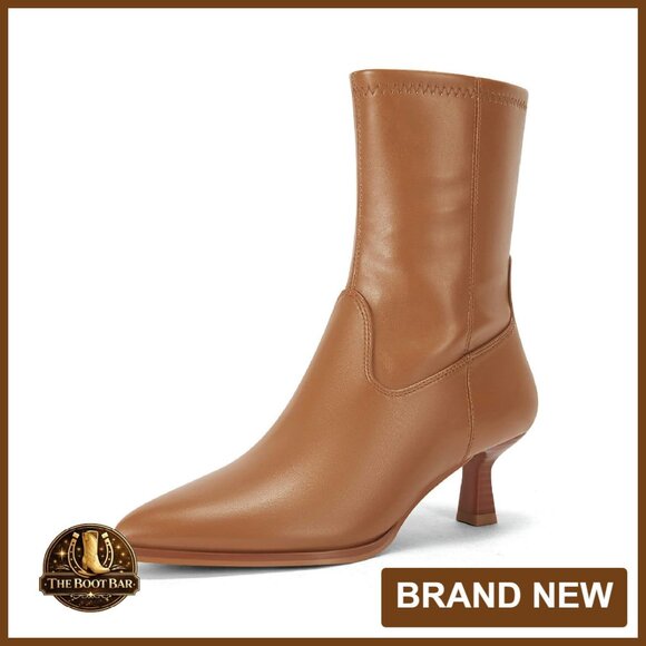 Pointed Toe Ankle Boots Stacked Kitten Heel Side Zipper Booties